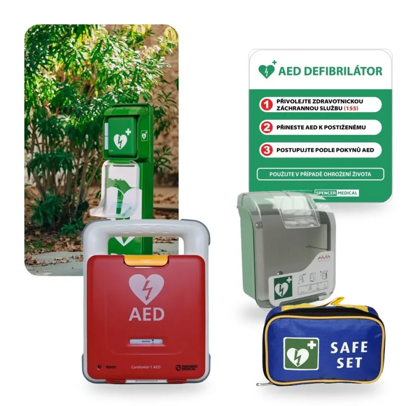 Záchranné stanoviště na stojanu – AED CardioAid-1 + AIVIA 200 V3 + stojan BORNAVIE V3