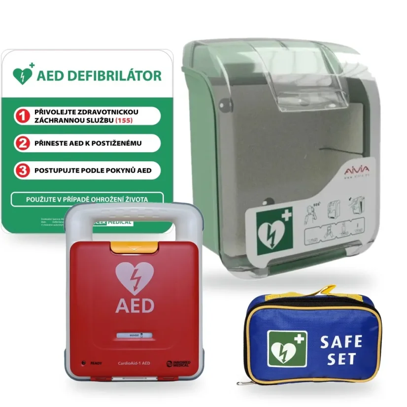 Záchranné stanoviště na stěnu – AED CardioAid-1 + skříň AIVIA 200 V3